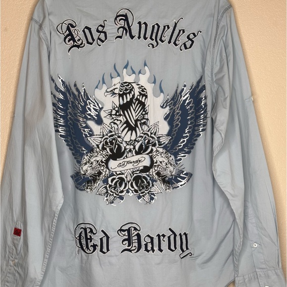 NWT Ed Hardy Embroidered Long Sleeve Button Up - Picture 3 of 9